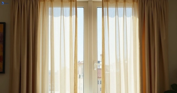 Dusty and dull curtains in sanctuary-cove before steam cleaning